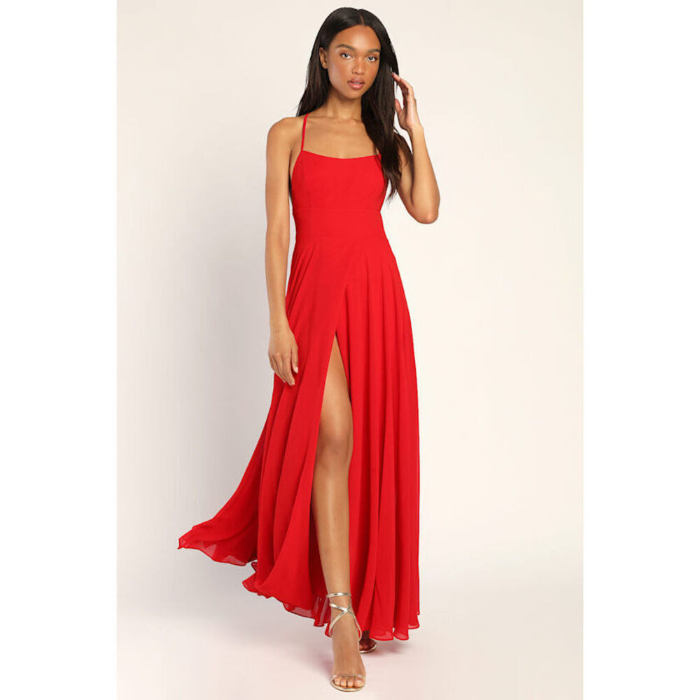 Lulus Dreamy Romance Red Backless Maxi Dress - Size L